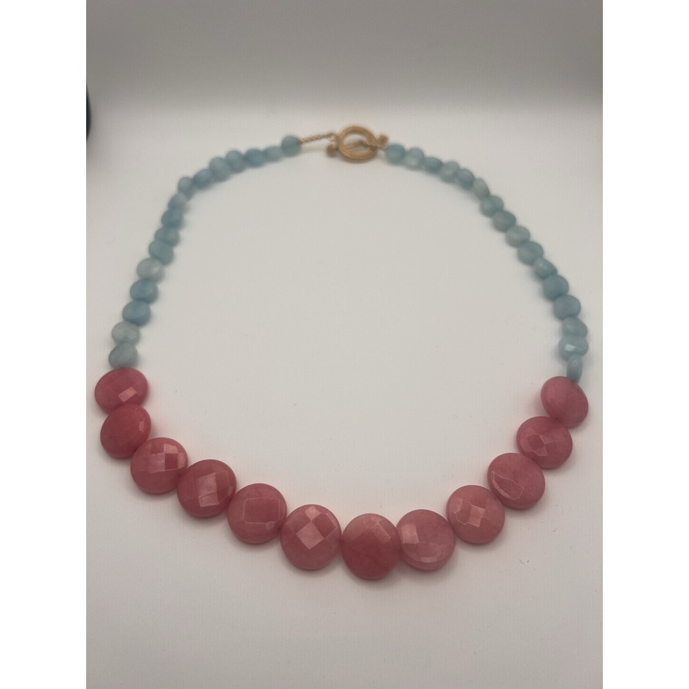 KEP Designs New York Blue Aqua And Pink Stone Necklace Gold Preppy Statement
